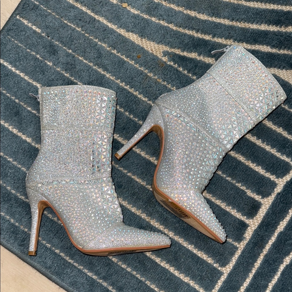 Fashion Nova Glittering Silver Heeled Boots